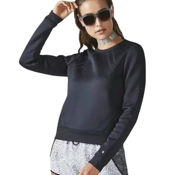 Fabletics Black Mesh Neoprene Panel Long Sleeve Sweatshirt XL Athletic Top - Picture 1 of 11